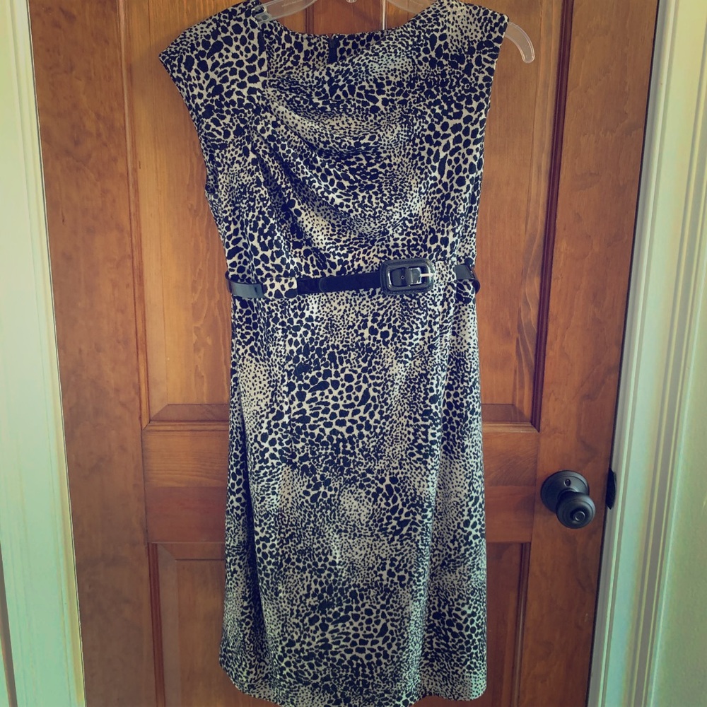 Calvin Klein Animal Print Belted Sheath Dress